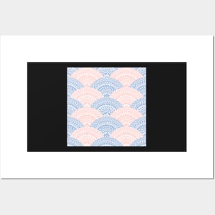 Pink and Blue Fan Greek patterns, Meander Posters and Art